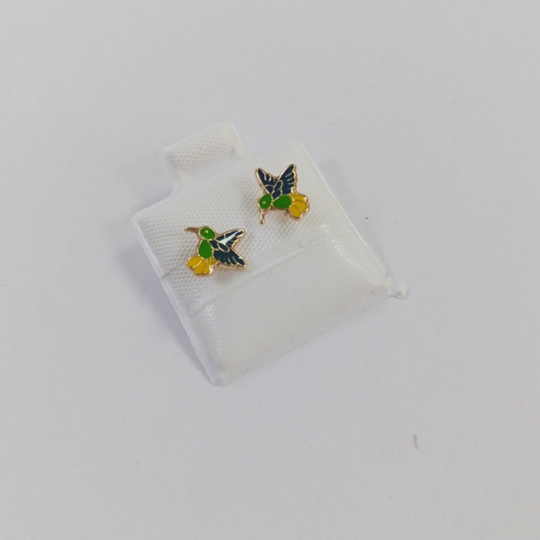 BROQUELES BROQUEL FIG COLIBRI ESMALTE VERDE 14K 0.2138 GR (NUEVO)