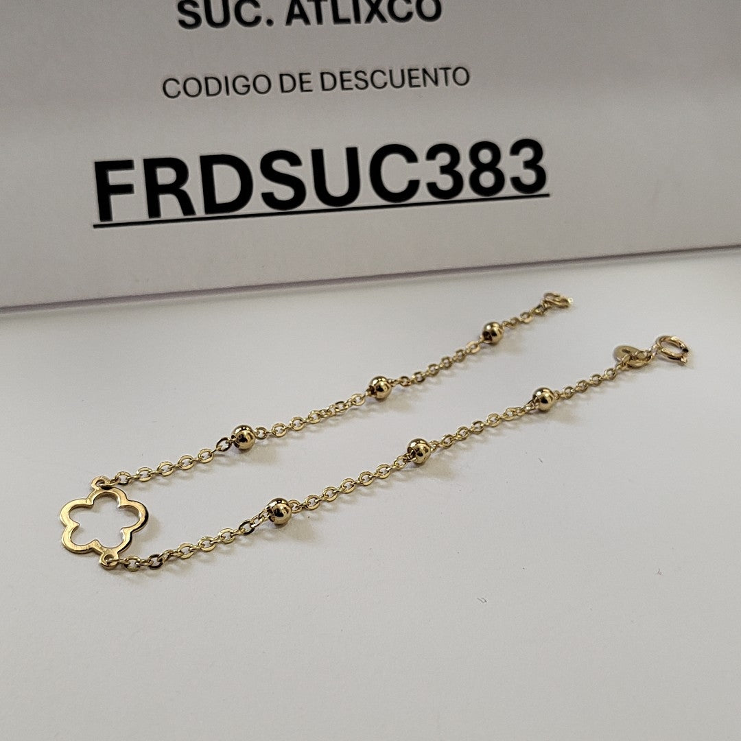 PULSERA TEJIDO ESPECIAL CON FLOR 14K 18 CM 1.6 GR (NUEVO)