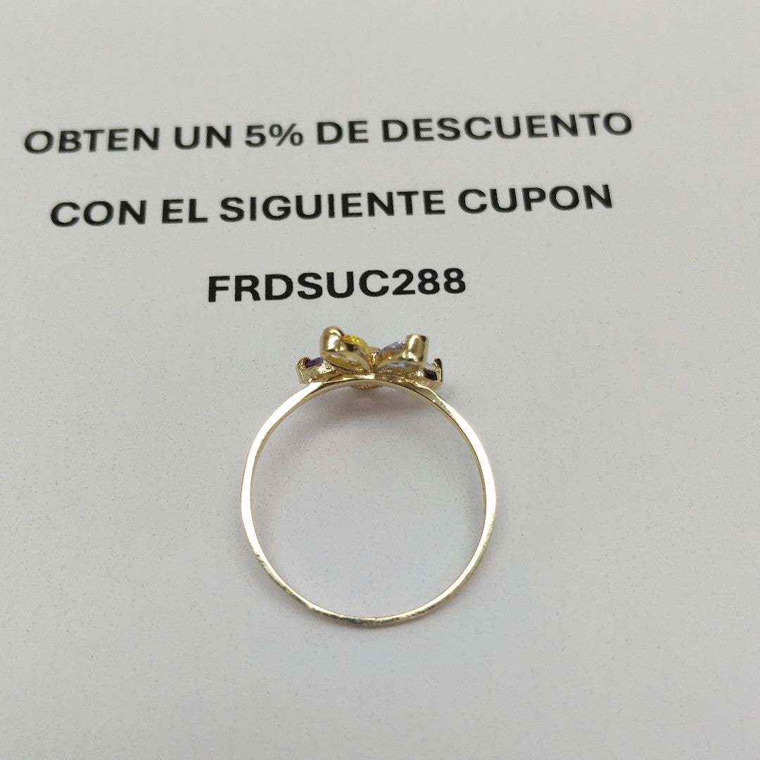 ANILLOS FORMA FLOR CON PIEDRAS DE COLOR 14K TALLA 7.5 1.5 GR (NUEVO)