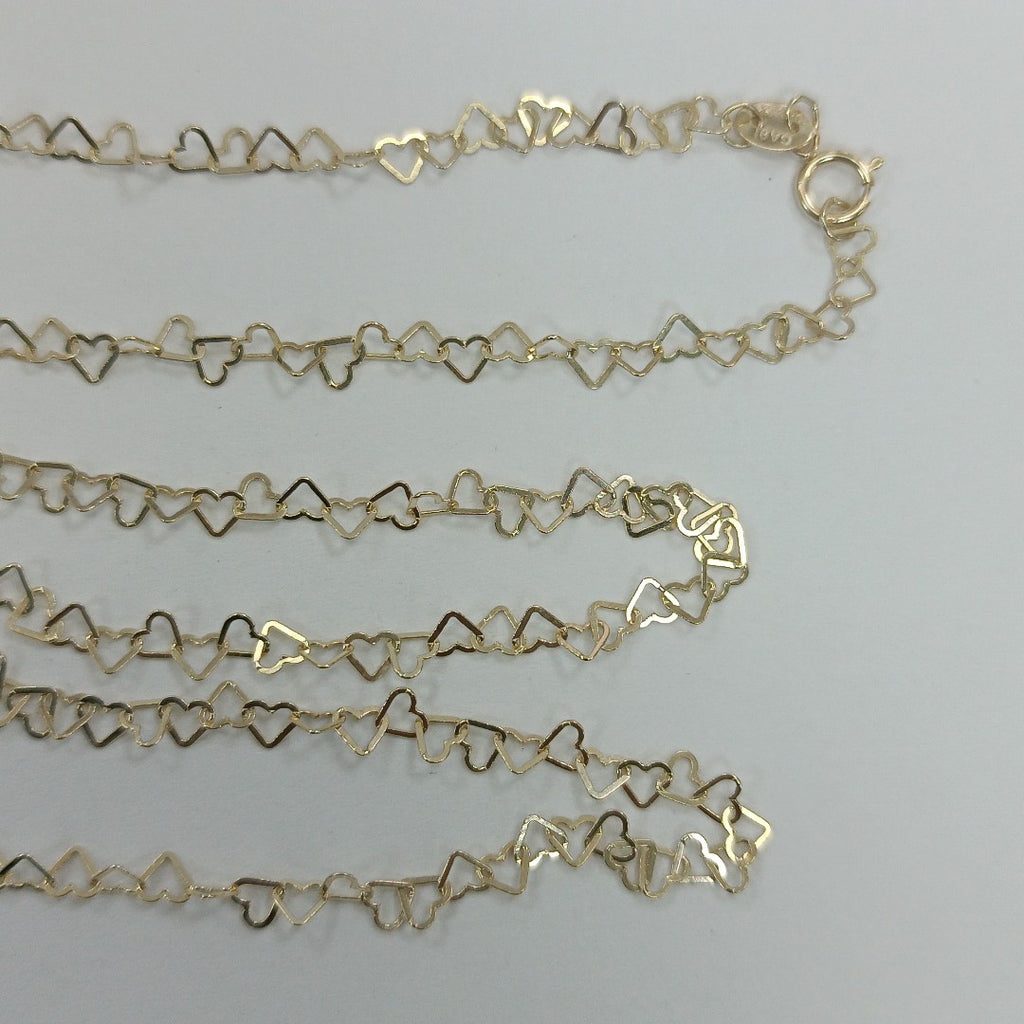 CADENAS TEJIDO CORAZONES ORO 10K 55 CM 2.7 GR (NUEVO)