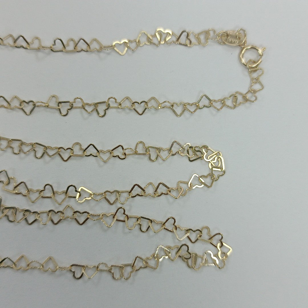 CADENAS TEJIDO CORAZONES ORO 10K 55 CM 2.7 GR (NUEVO)