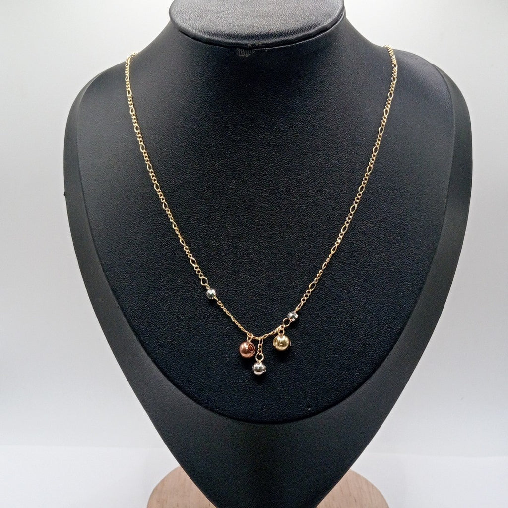 CADENA GARGANTILLA 3X1 CON ESFERAS COMBINADAS 14K 45 CM 3.1 GR (NUEVO)