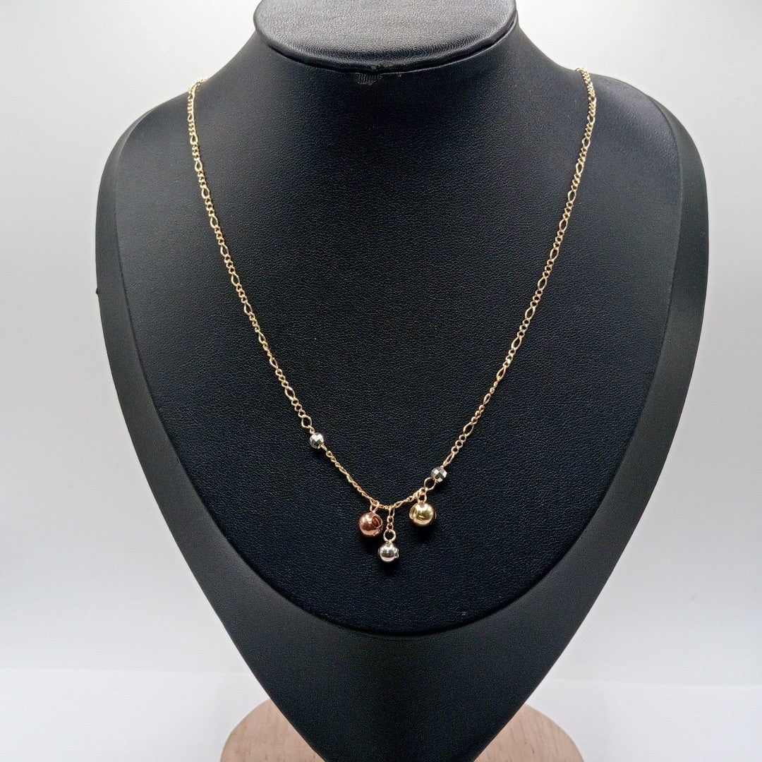 CADENA GARGANTILLA 3X1 CON ESFERAS COMBINADAS 14K 45 CM 3.1 GR (NUEVO)