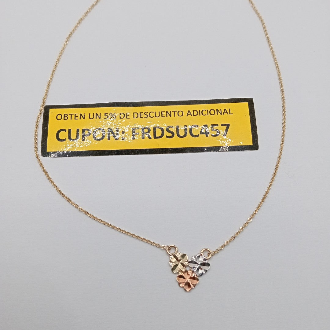 CADENA TEJIDO GARGANTILLA ESPECIAL C FLORES 14K 45 CM 2.9 GR (NUEVO)