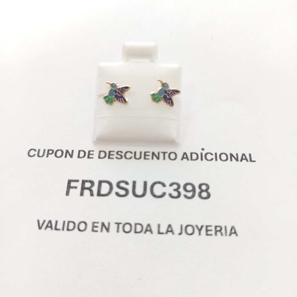 BROQUELES BROQUEL FIG COLIBRI ESMALTE AZUL 14K 0.2138 GR (NUEVO)