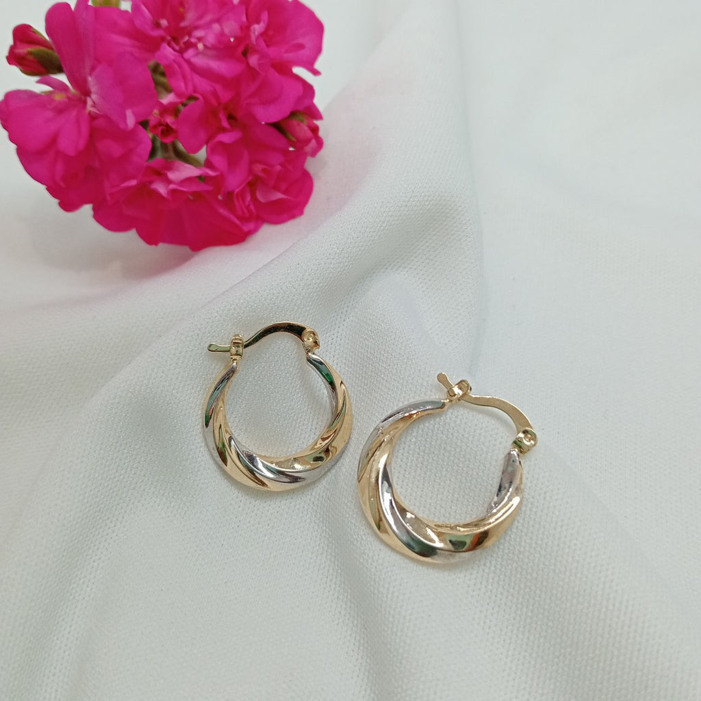 ARETES TEJIDO ARRACADA TRENZADA COMBINADA 14K 1.9 GR (NUEVO)