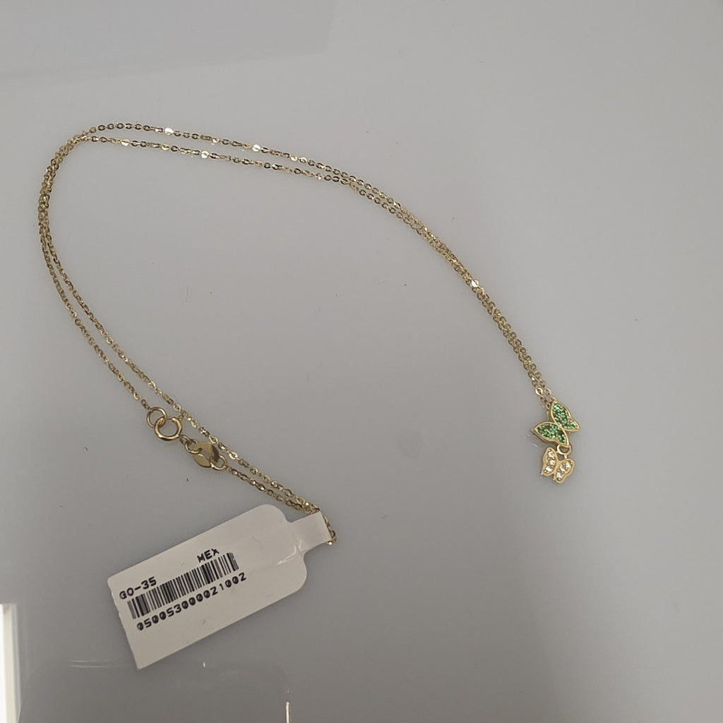 CADENA TEJIDO GARGANTILLA CON DIJE MARIPOSAS CIRCONIAS Y PIEDRAS DE COLOR 14K 45 CM 2 GR (NUEVO)