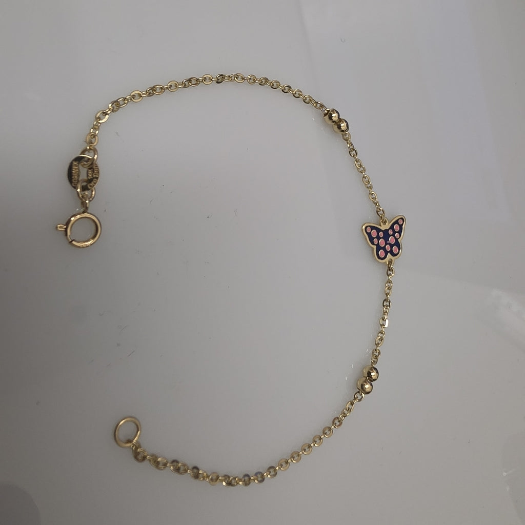 PULSERA TEJIDO ESPECIAL MARIPOSA CON ESMALTE 14K 18 CM 1.9 GR (NUEVO)