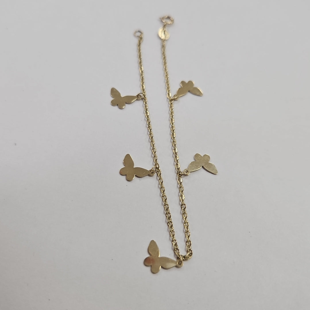 PULSERA ESPECIAL CON MARIPOSAS 14K 18 CM 2 GR (NUEVO)