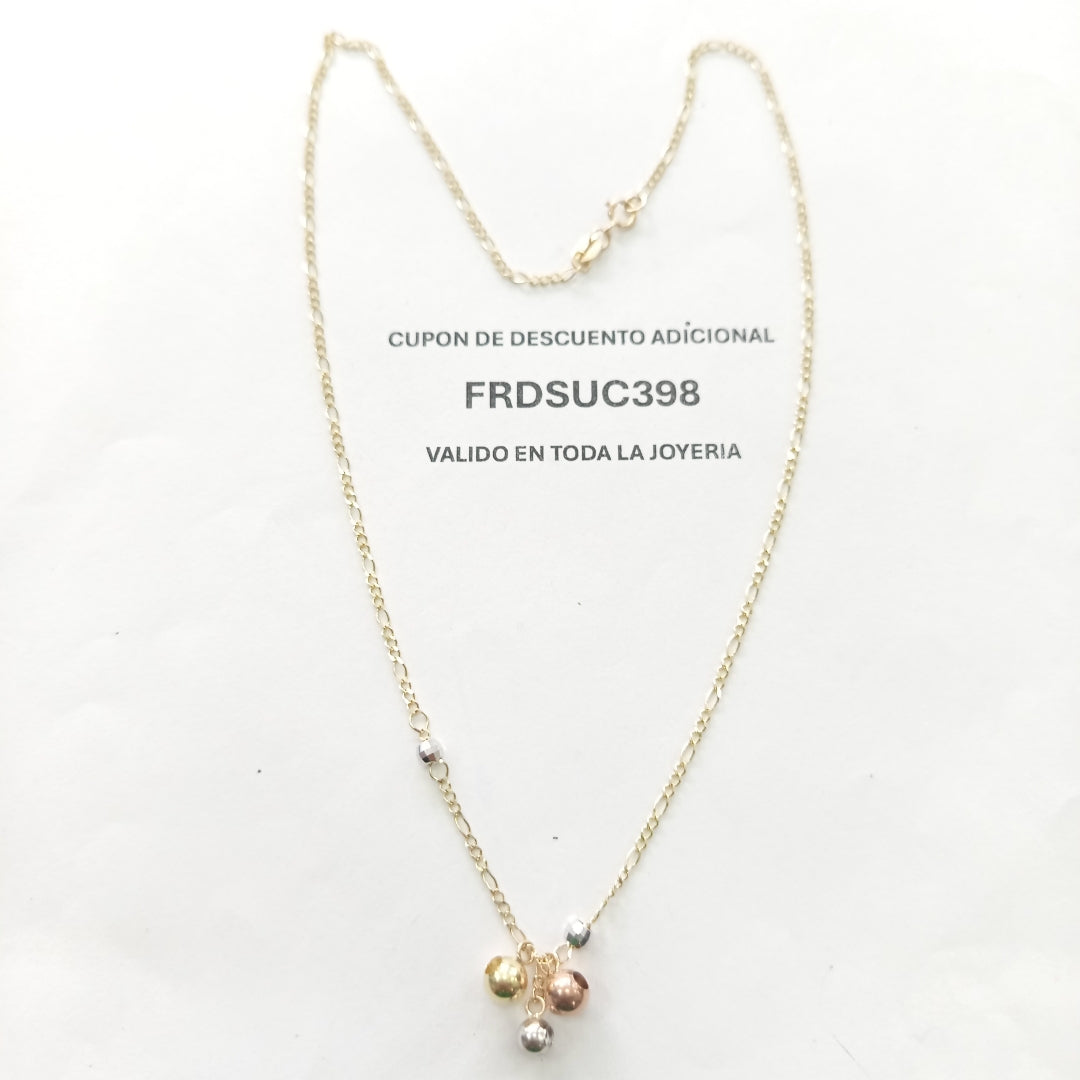 CADENA GARGANTILLA 3X1 CON ESFERAS COMBINADAS 14K 45 CM 3 GR (NUEVO)