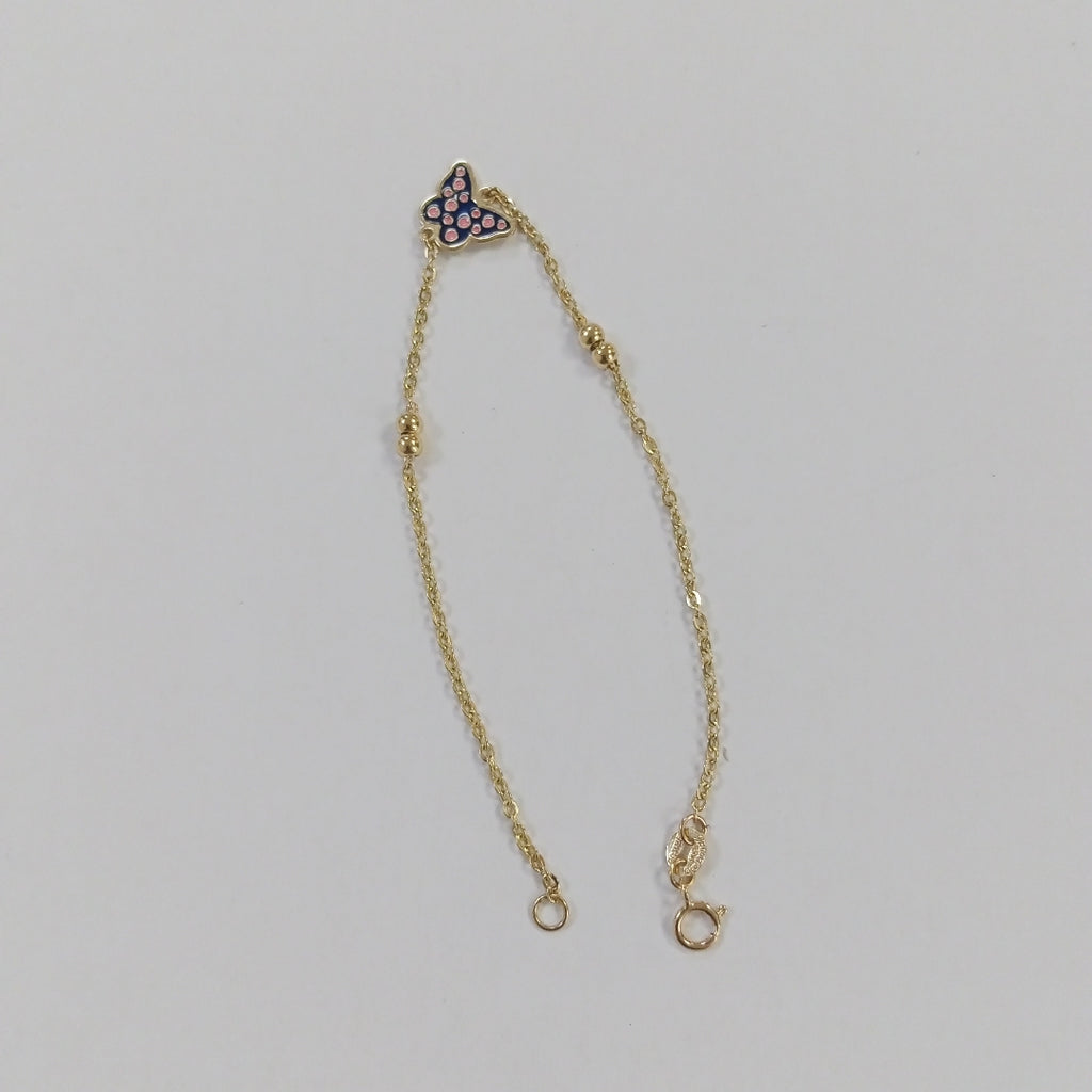 PULSERA TEJIDO ESPECIAL MARIPOSA CON ESMALTE 14K 18 CM 1.9 GR (NUEVO)