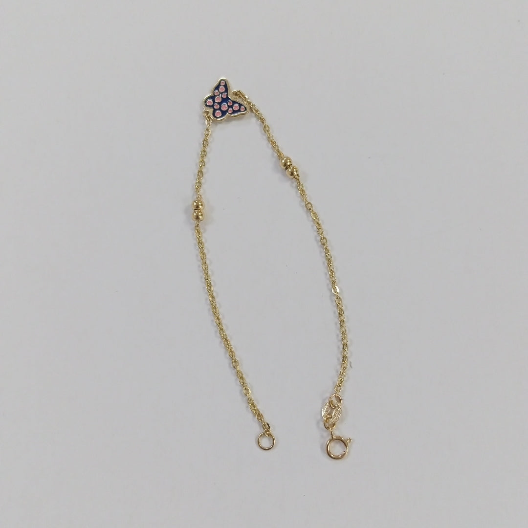 PULSERA TEJIDO ESPECIAL MARIPOSA CON ESMALTE 14K 18 CM 1.9 GR (NUEVO)