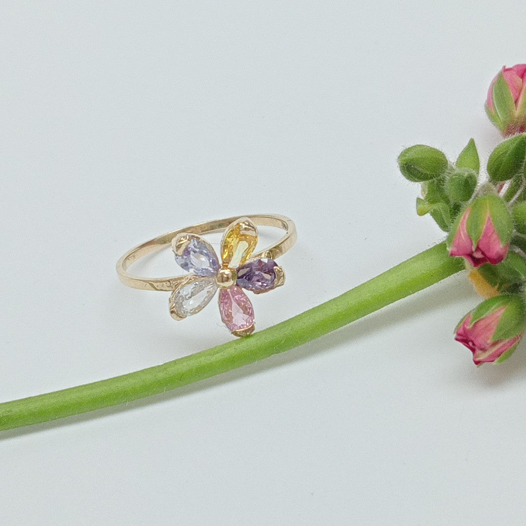 ANILLOS FLOR CON PIEDRAS DE COLOR 14K TALLA 7 1.4 GR (NUEVO)