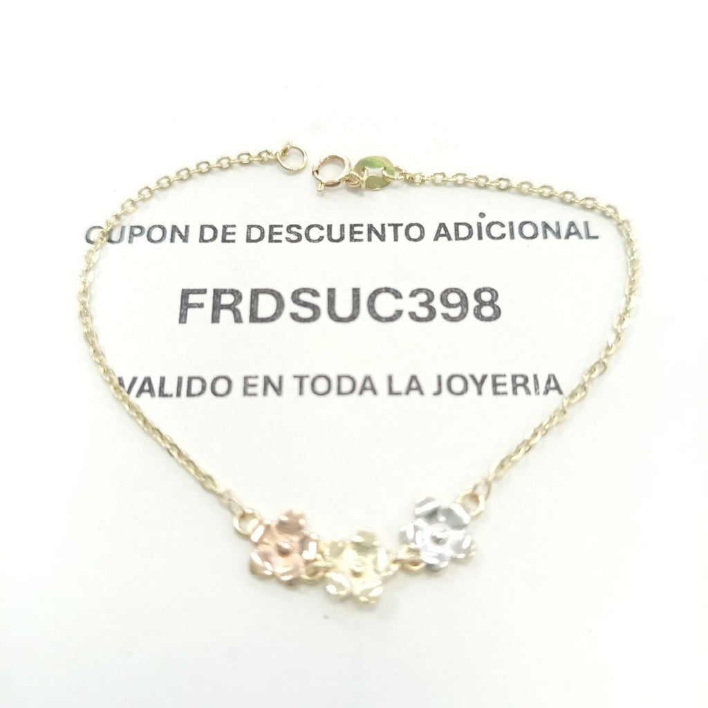PULSERA TEJIDO ESPECIAL FIG FLORES 14K 18 CM 2.1 GR (NUEVO)