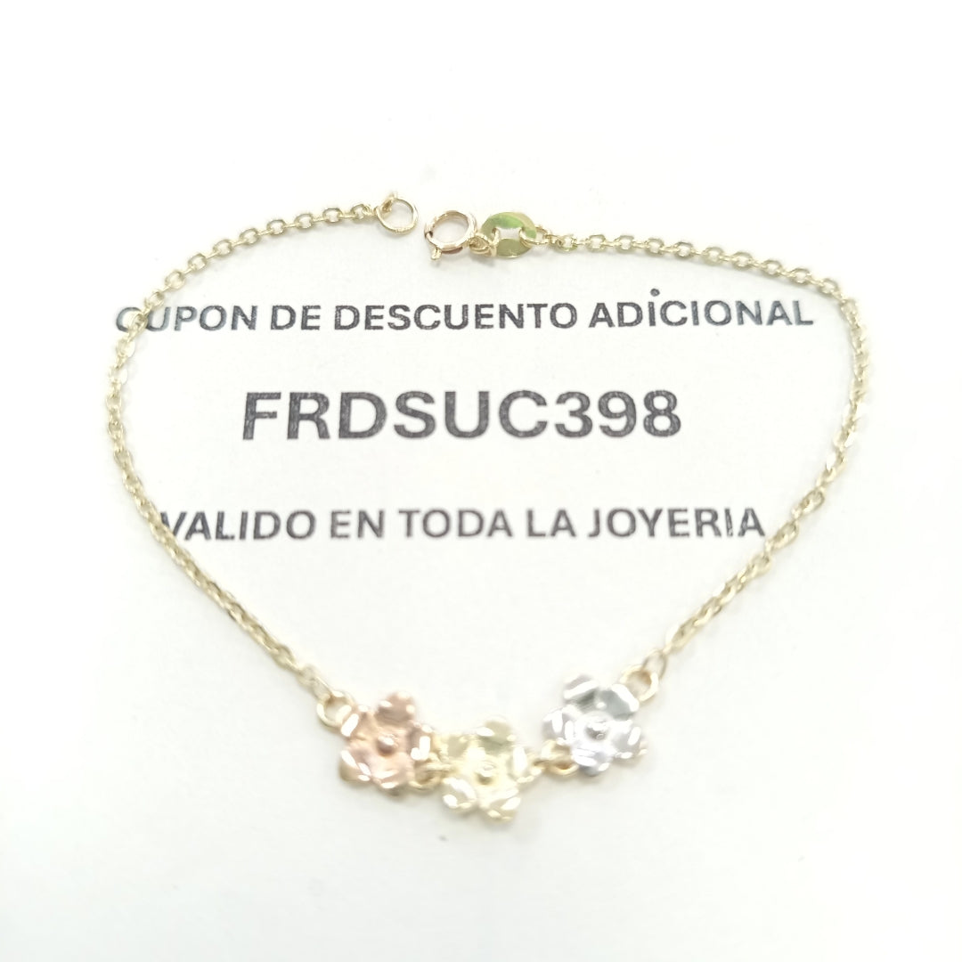 PULSERA TEJIDO ESPECIAL FIG FLORES 14K 18 CM 2.1 GR (NUEVO)