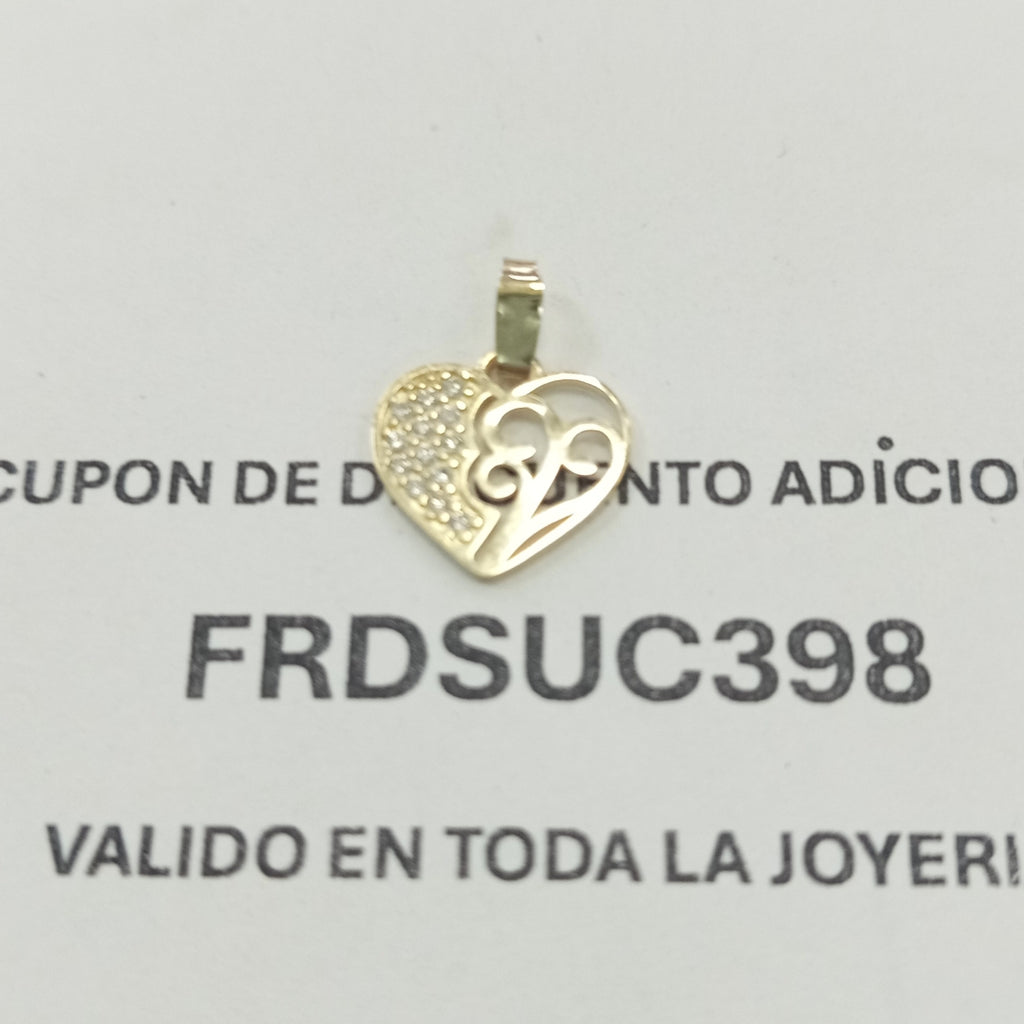 DIJE TEJIDO CORAZON CON CIRCONIAS Y ARBOL DE LA VIDA 14K 0.8 GR (NUEVO)