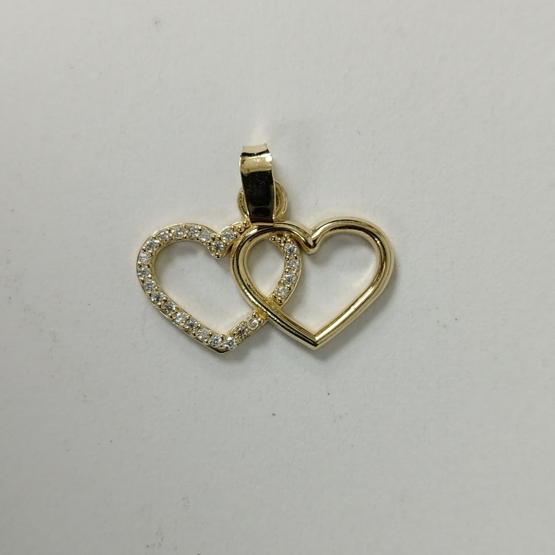 DIJE TEJIDO DOS CORAZONES CON CIRCONIAS 14K 1.4 GR (NUEVO)