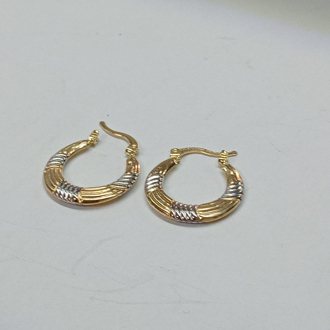 ARETES TEJIDO ARRACADAS COMBINADAS HUECAS 14K 1.8 GR (NUEVO)