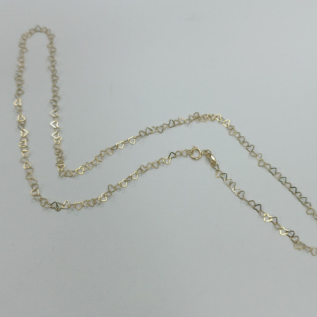 CADENAS TEJIDO CORAZONES ORO 10K 55 CM 2.7 GR (NUEVO)