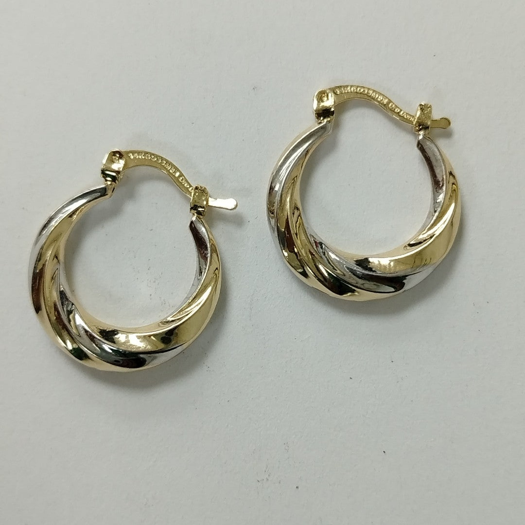 ARETES TEJIDO ARRACADA TRENZADA COMBINADA 14K 1.9 GR (NUEVO)