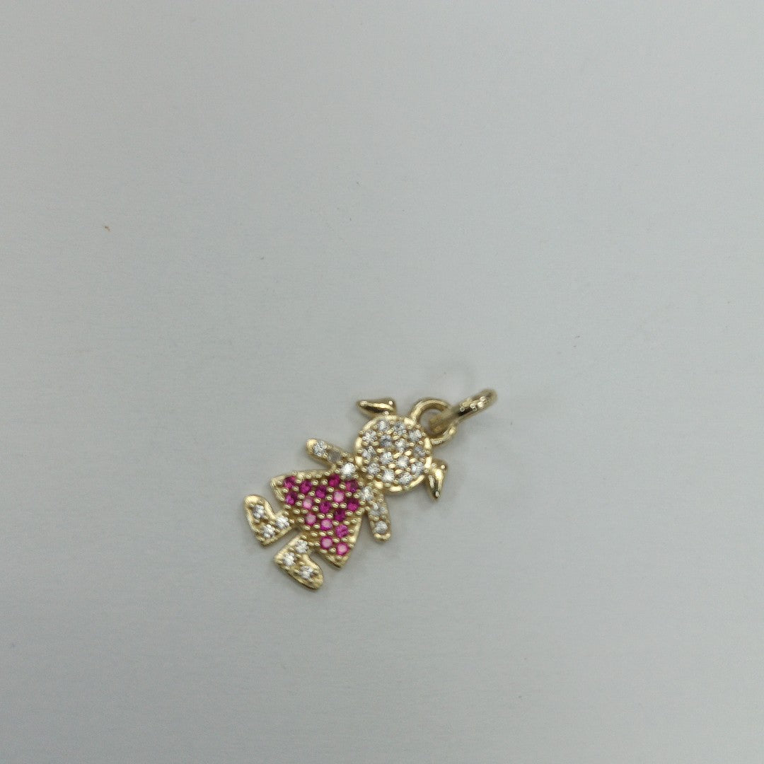 DIJE NIÑA CON CIRCONIAS Y PIEDRAS DE COLOR 10K 1 GR (NUEVO)