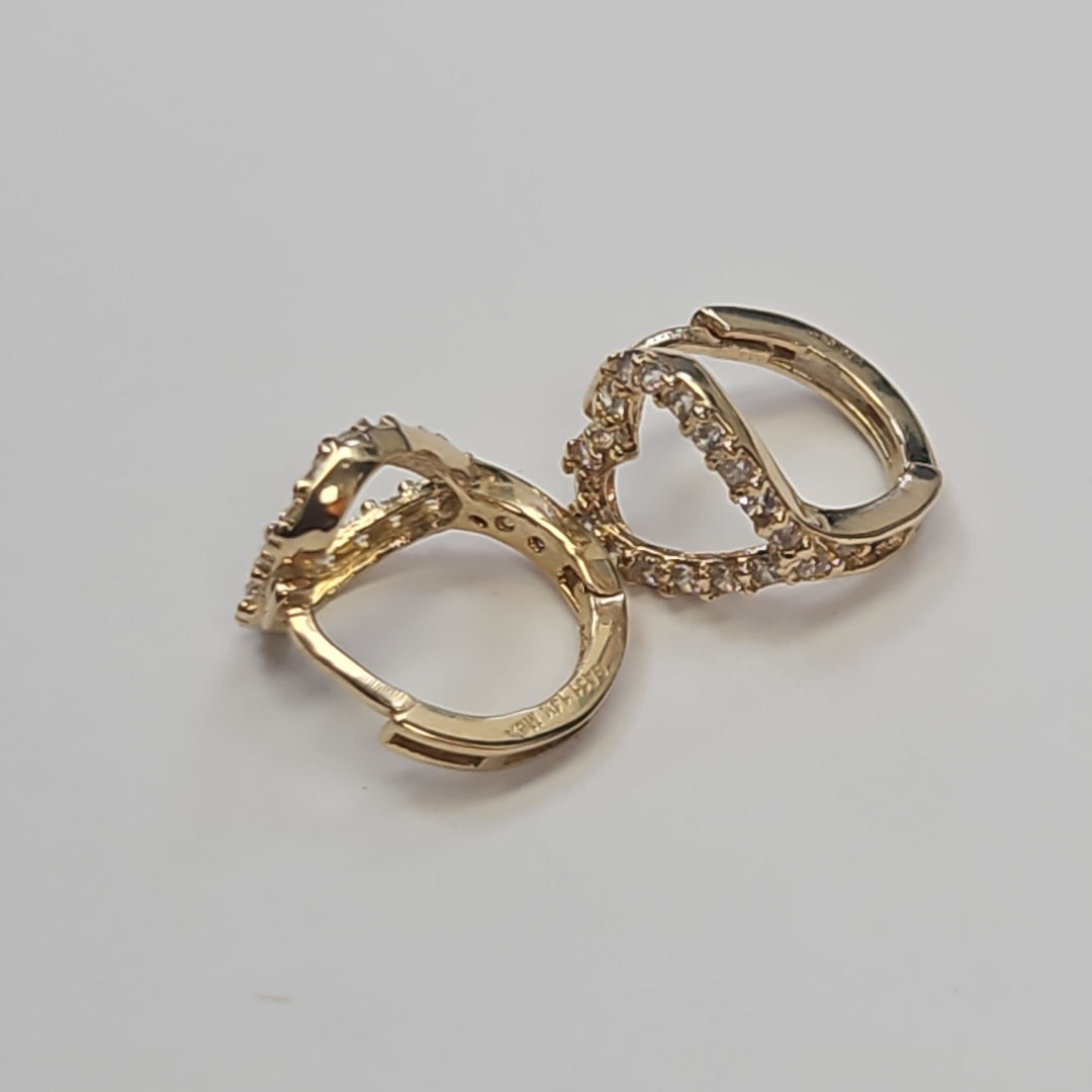 ARETES ARRACADAS CORAZON C CIRCONIAS 14K 1.5 GR (NUEVO)