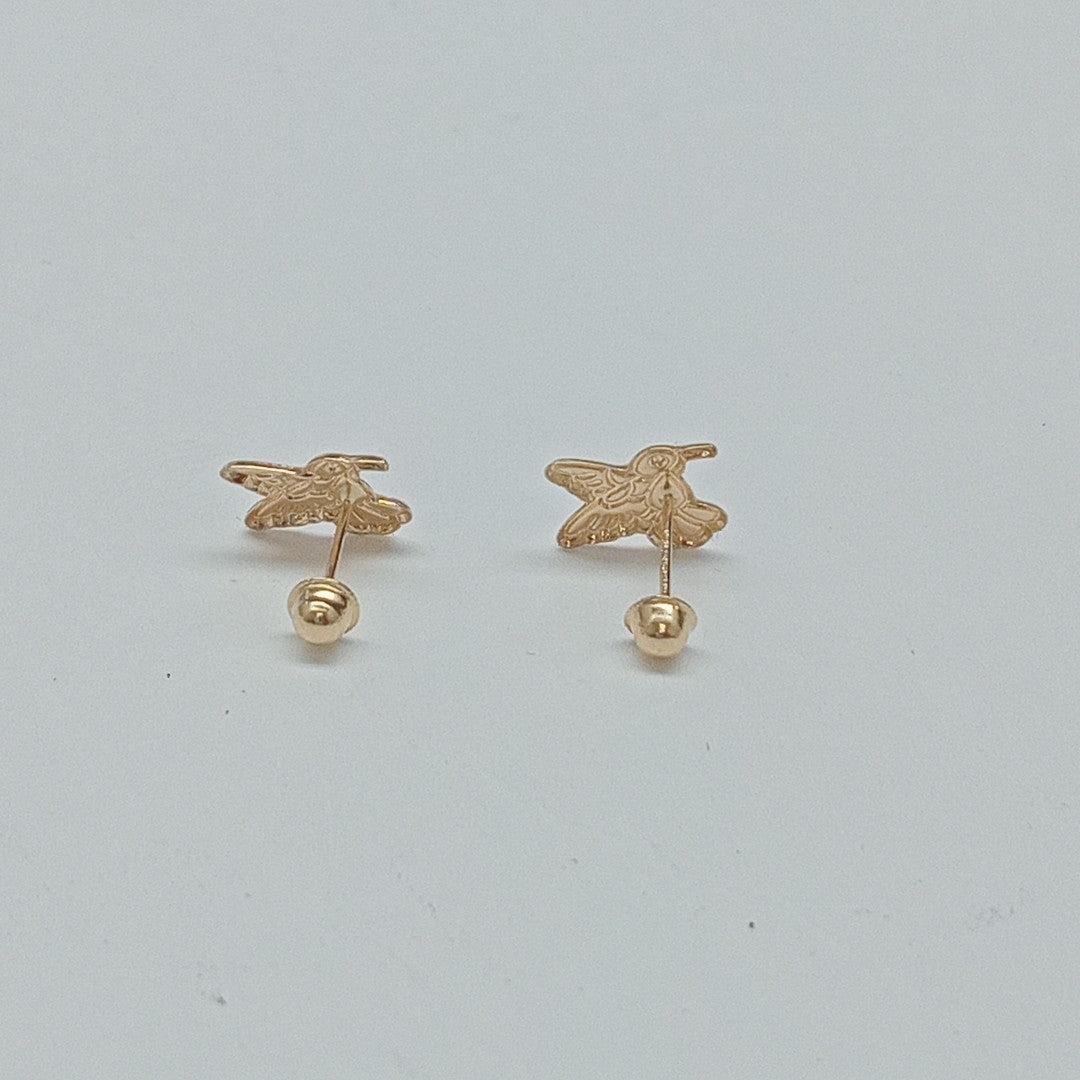 BROQUELES BROQUEL FIG COLIBRI ESMALTE ROSA 14K 0.2138 GR (NUEVO)