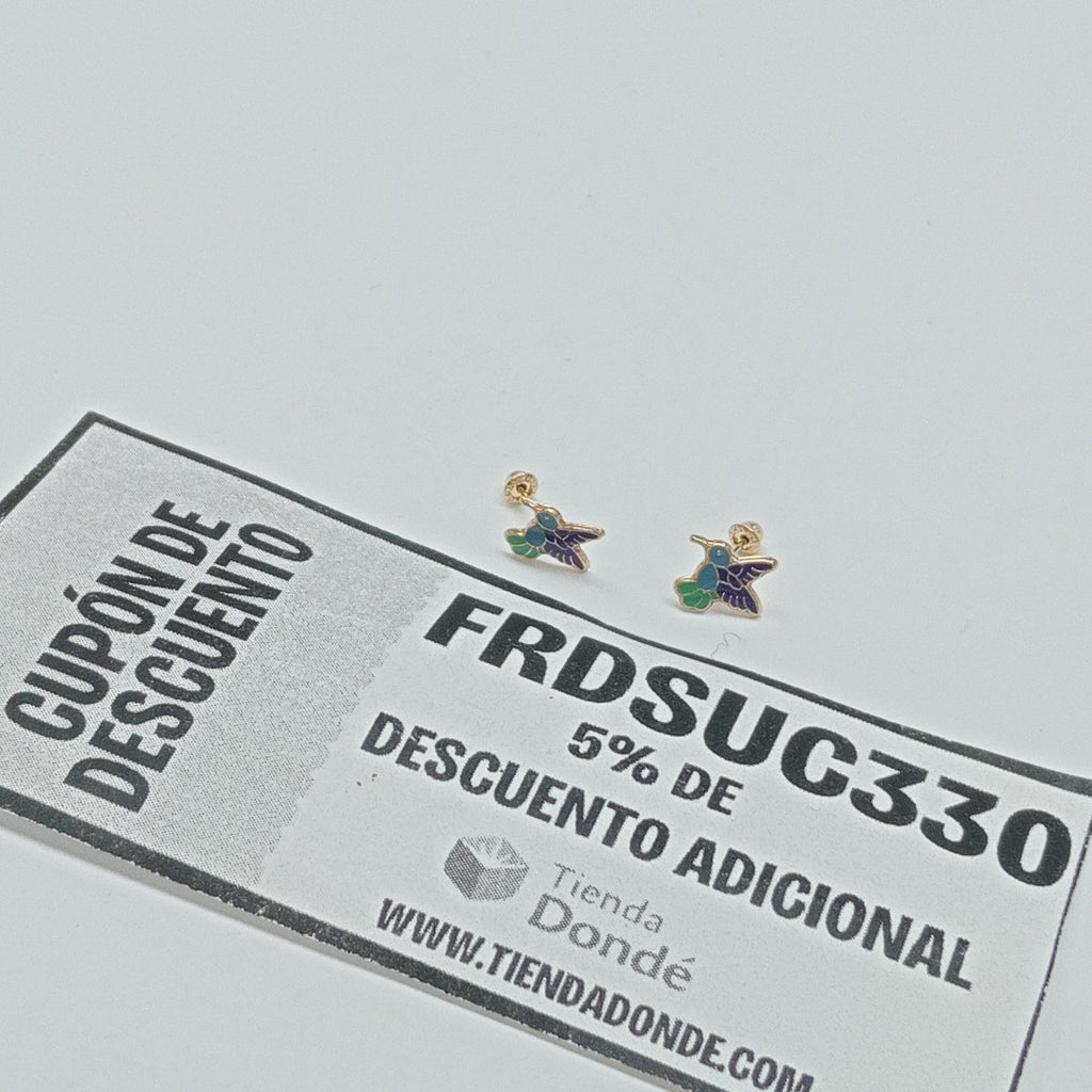 BROQUELES BROQUEL FIG COLIBRI ESMALTE AZUL 14K 0.2138 GR (NUEVO)