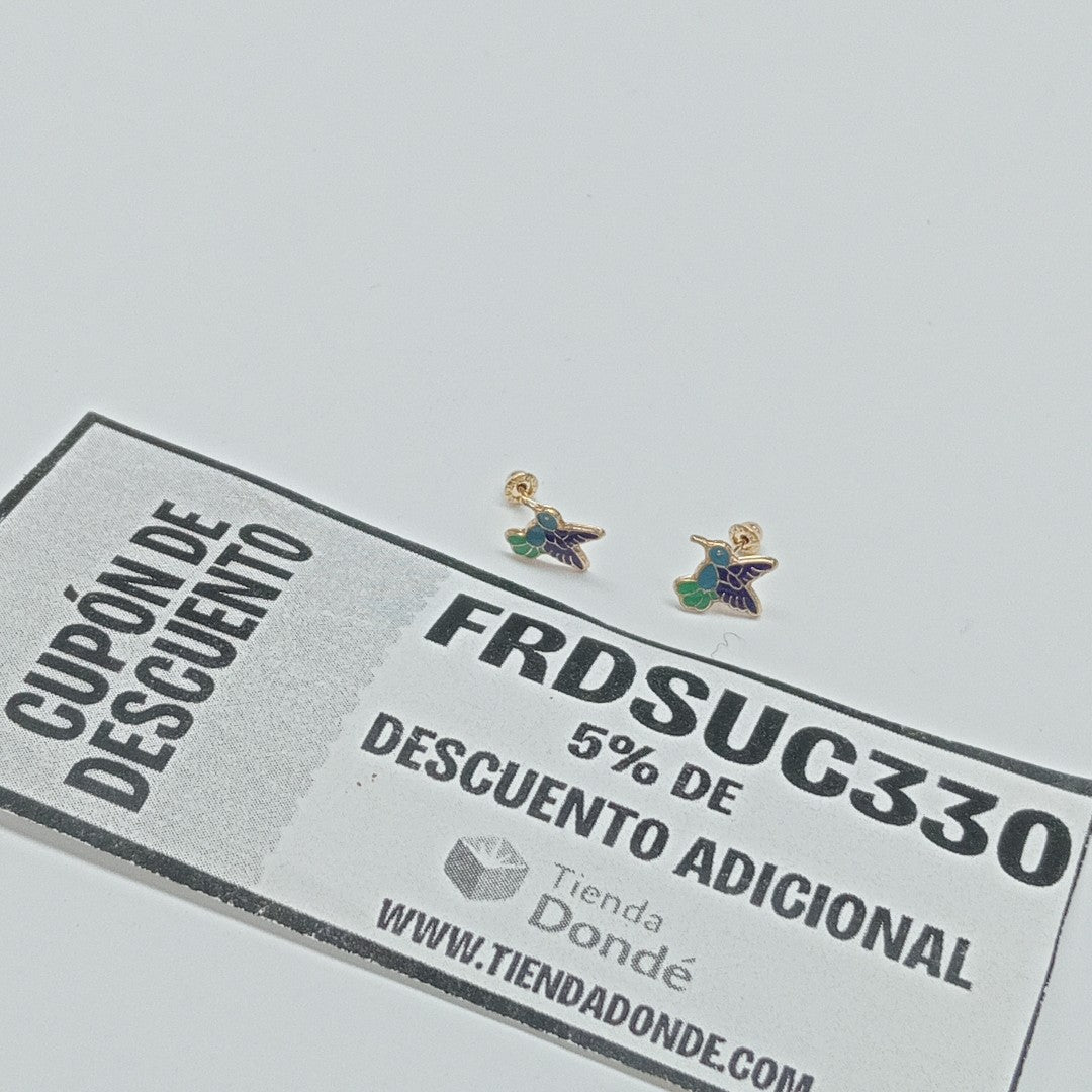 BROQUELES BROQUEL FIG COLIBRI ESMALTE AZUL 14K 0.2138 GR (NUEVO)