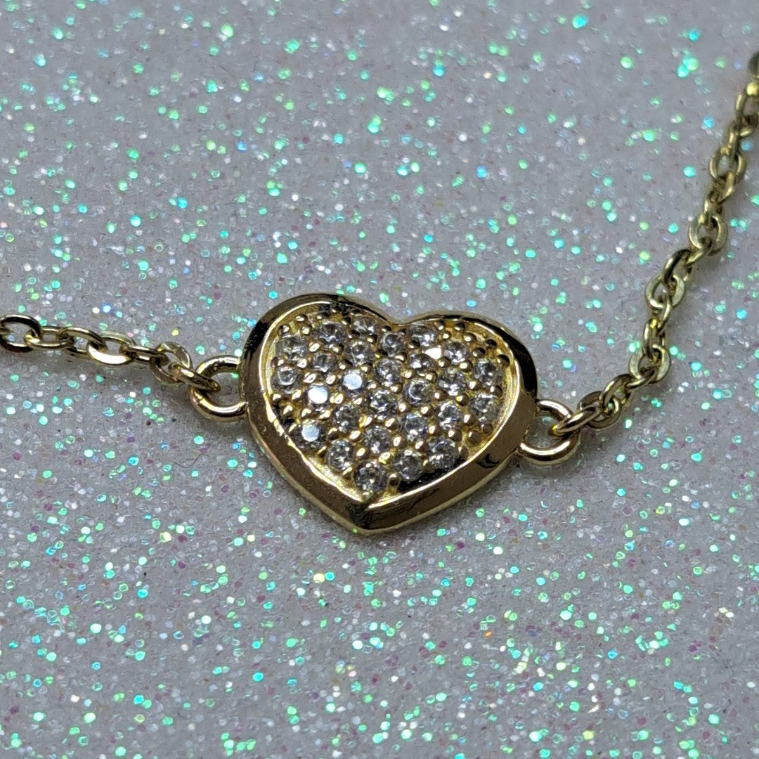 PULSERA TEJIDO ESPECIAL C CORAZON CIRCONIAS 14K 18 CM 2.1 GR (NUEVO)