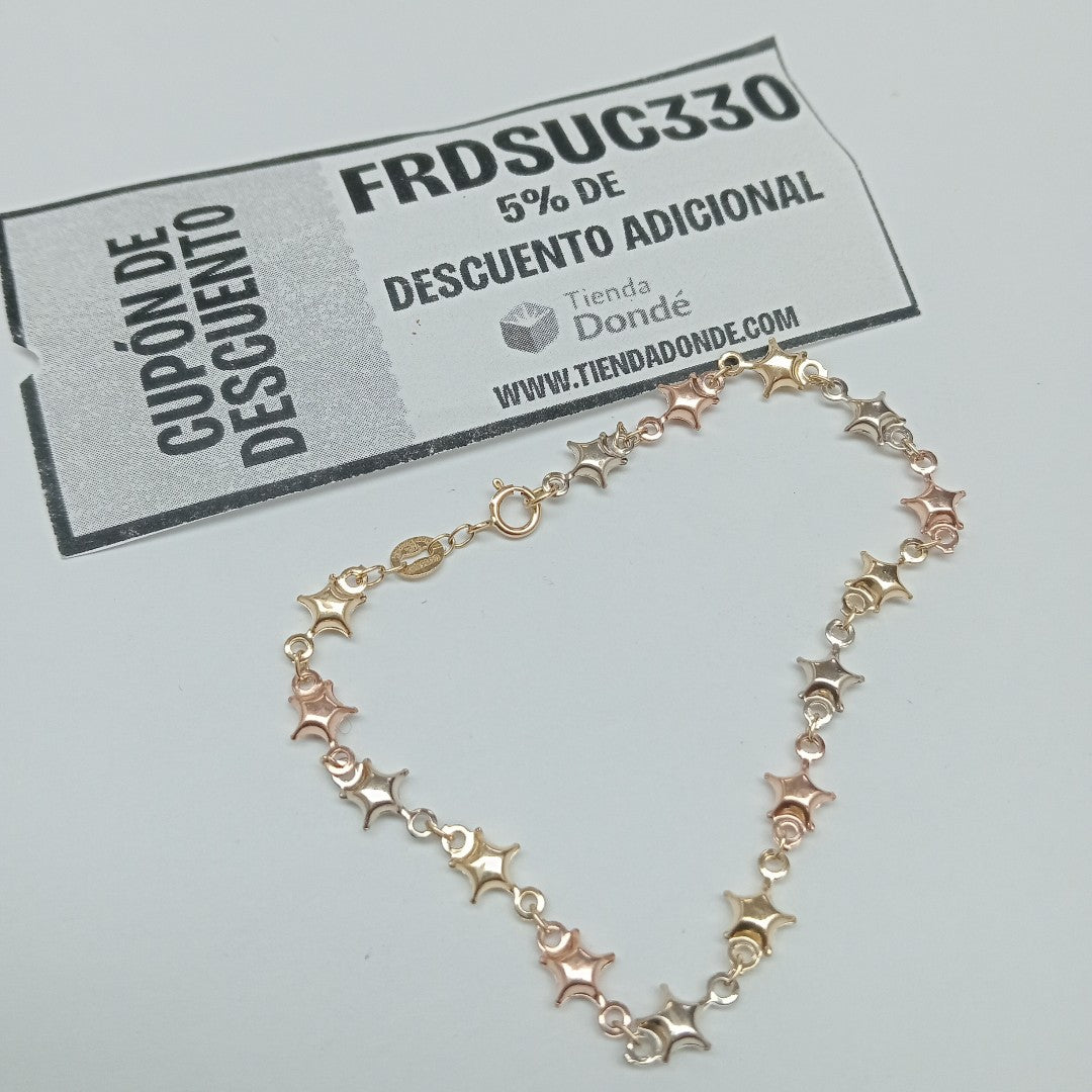 PULSERA TEJIDO ESPECIAL ESTRELLAS COMBINADAS 14K 18 CM 2.3 GR (NUEVO)