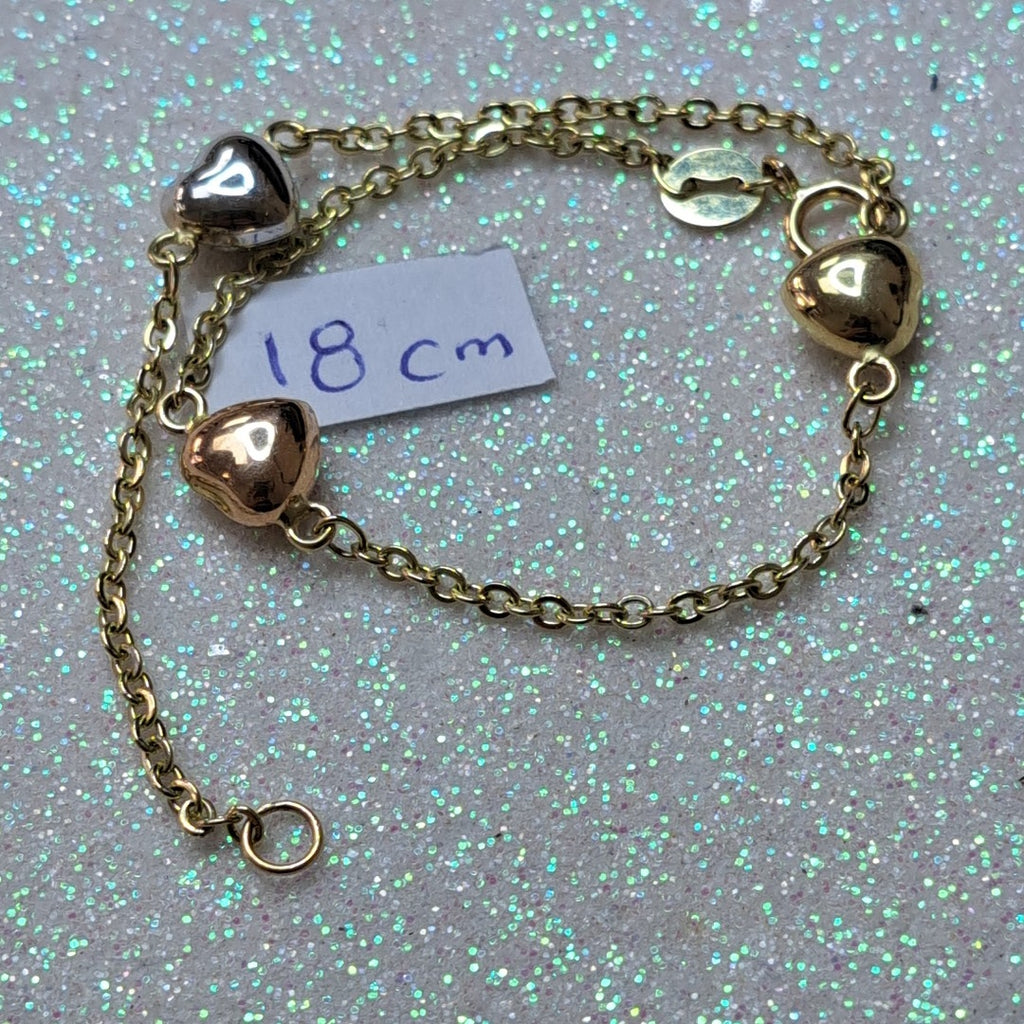 PULSERA ESP CON CORAZONES COMBINADOS 14K 18 CM 1.5 GR (NUEVO)