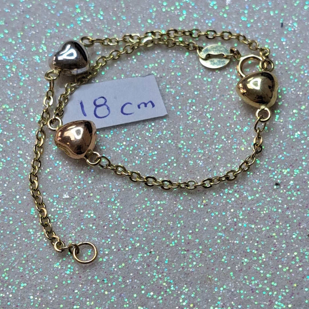 PULSERA ESP CON CORAZONES COMBINADOS 14K 18 CM 1.5 GR (NUEVO)