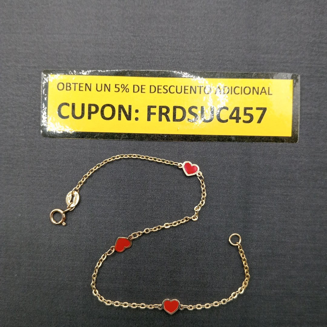 PULSERA ESPECIAL CON CORAZONES 14K 18 CM 1.4 GR (NUEVO)