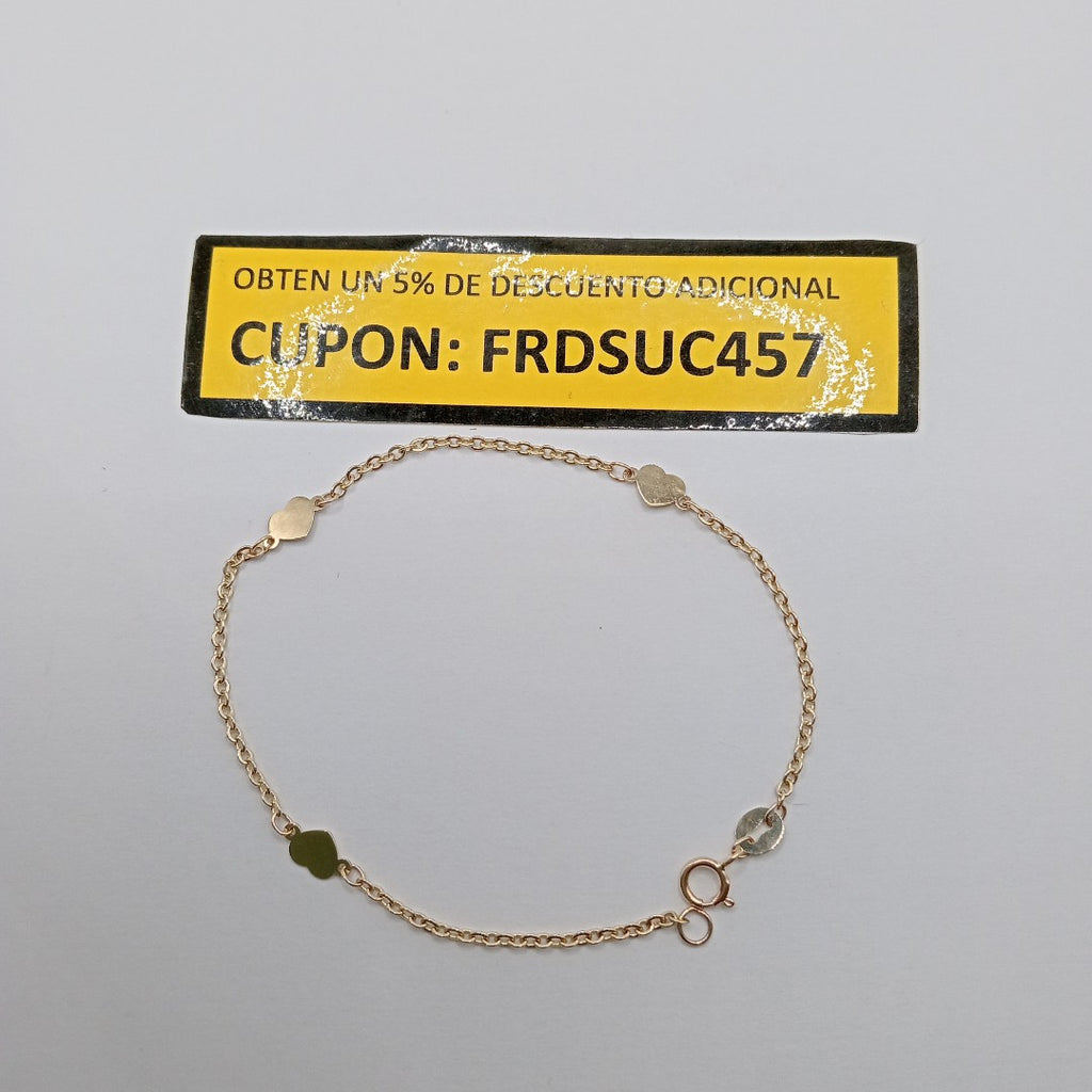 PULSERA TEJIDO ESPECIAL FIG CORAZONES 14K 18 CM 1.3 GR (NUEVO)