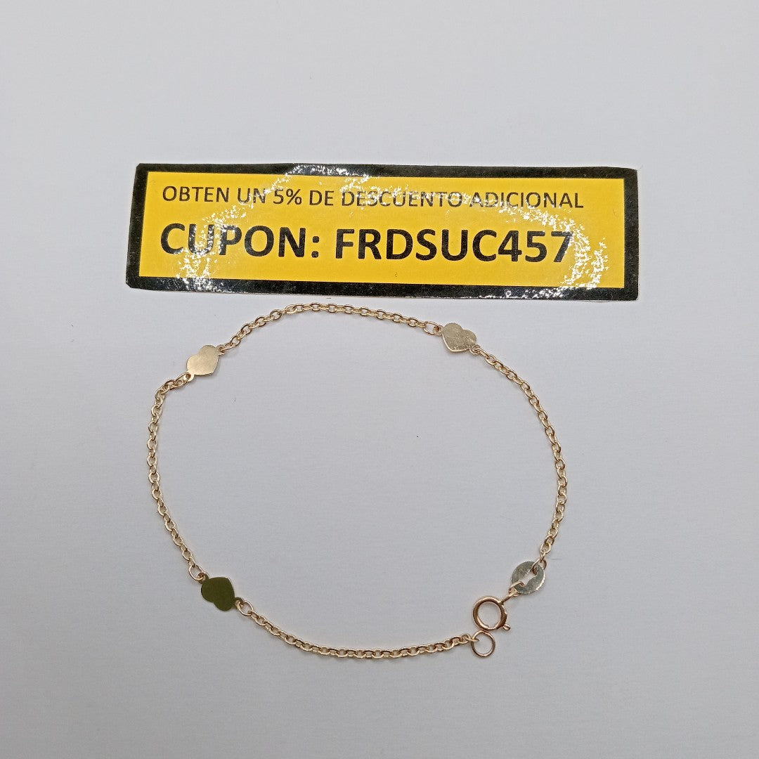 PULSERA TEJIDO ESPECIAL FIG CORAZONES 14K 18 CM 1.3 GR (NUEVO)