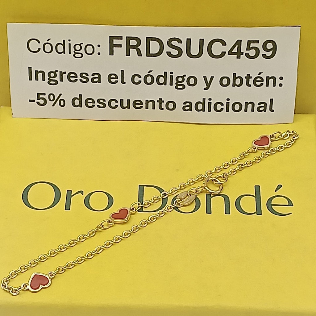 PULSERA ESPECIAL CON CORAZONES 14K 18 CM 1.4 GR (NUEVO)