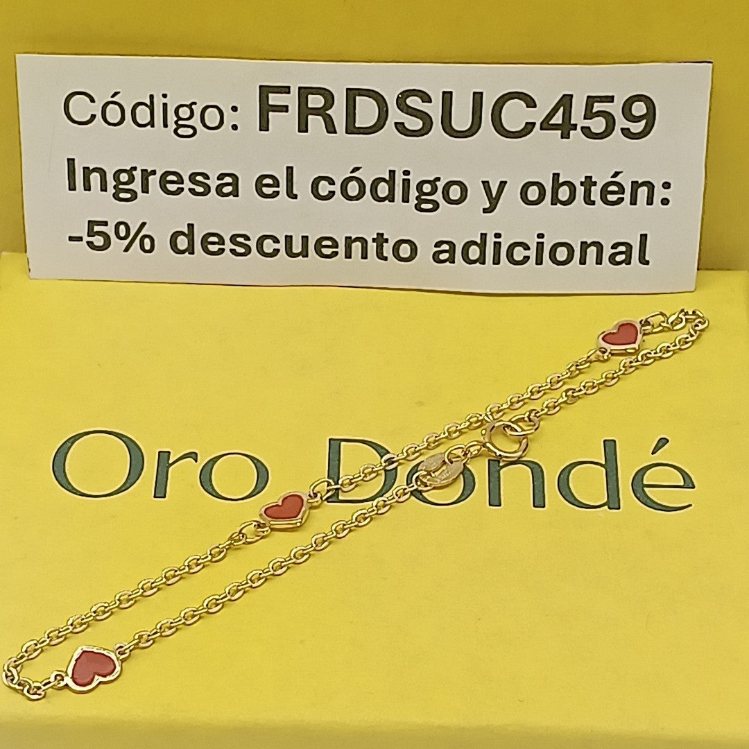 PULSERA ESPECIAL CON CORAZONES 14K 18 CM 1.4 GR (NUEVO)