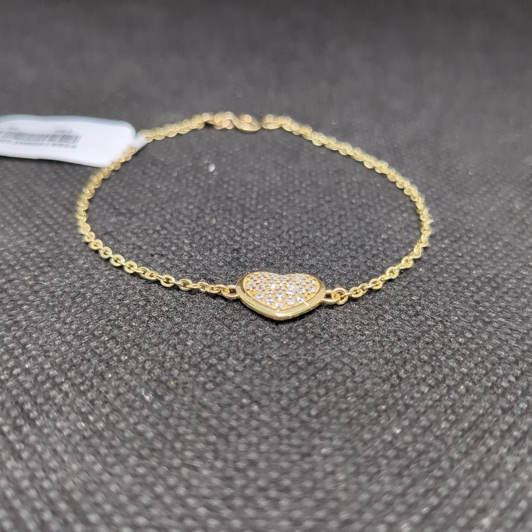 PULSERA TEJIDO ESPECIAL C CORAZON CIRCONIAS 14K 18 CM 2 GR (NUEVO)