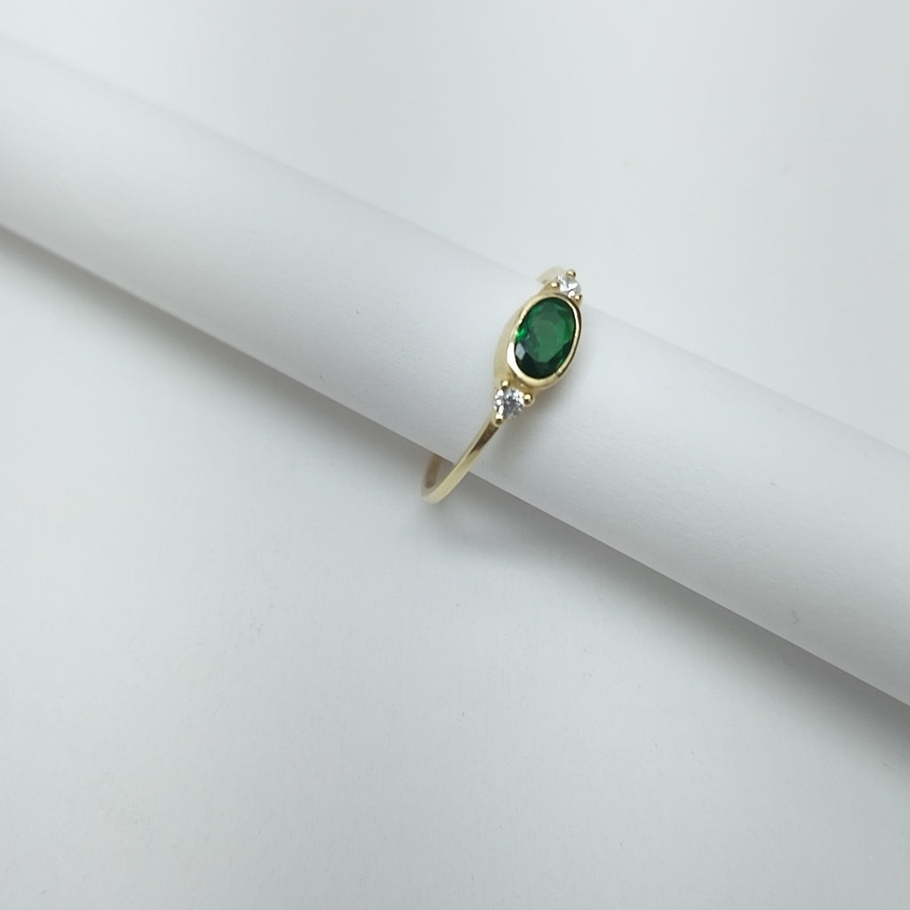 ANILLOS TEJIDO ANILLITO C CIRCONIAS Y PIEDRA VERDE 14K 7 1.2 GR (NUEVO)