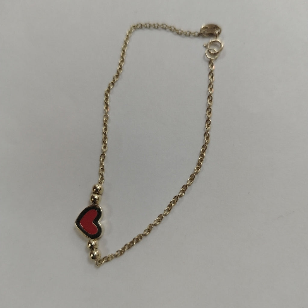 PULSERA TEJIDO ESPECIAL C CORAZON ROJO 14K 18 CM 2.3 GR (NUEVO)