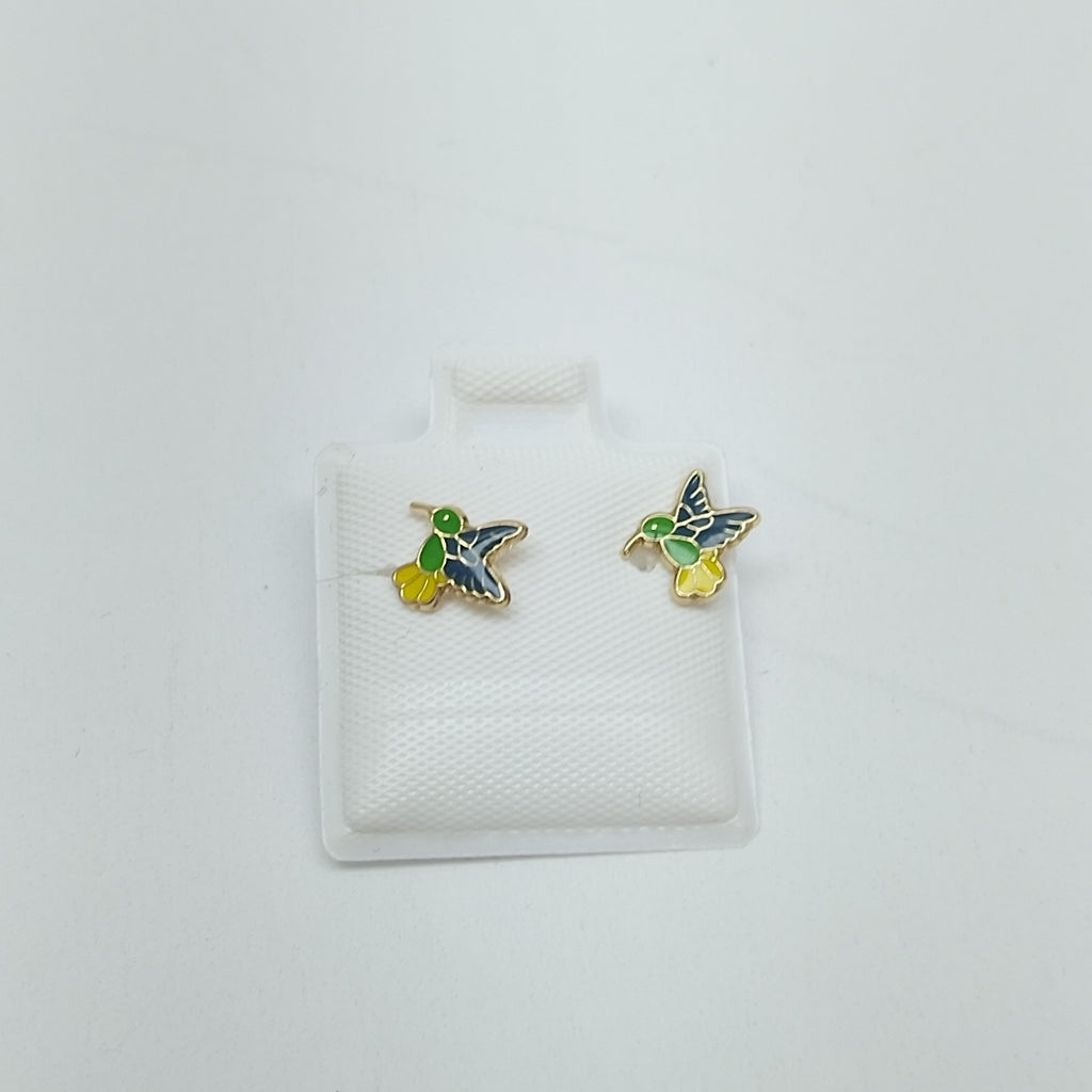 BROQUELES BROQUEL FIG COLIBRI ESMALTE VERDE 14K 0.2138 GR (NUEVO)