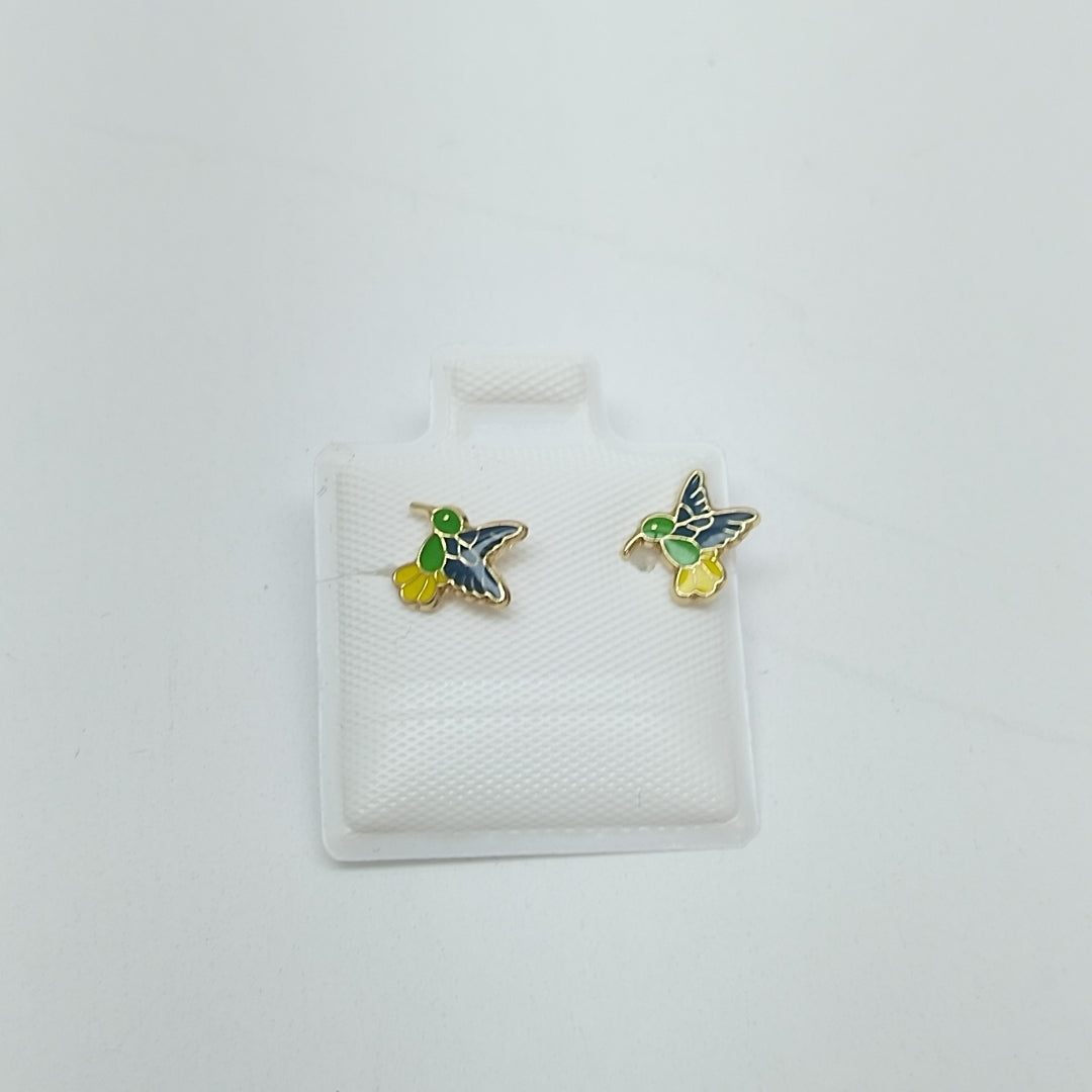 BROQUELES BROQUEL FIG COLIBRI ESMALTE VERDE 14K 0.2138 GR (NUEVO)