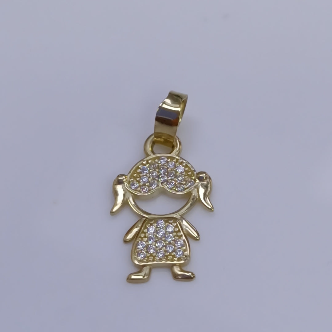 DIJE TEJIDO NIÑA CON CIRCONIAS 14K 0.9 GR (NUEVO)