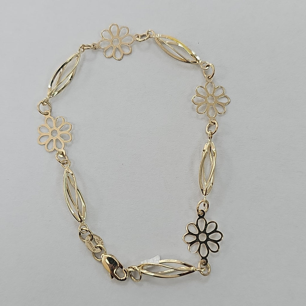 PULSERA ESPECIAL CON FLORES 14K 18 CM 2.6 GR (NUEVO)