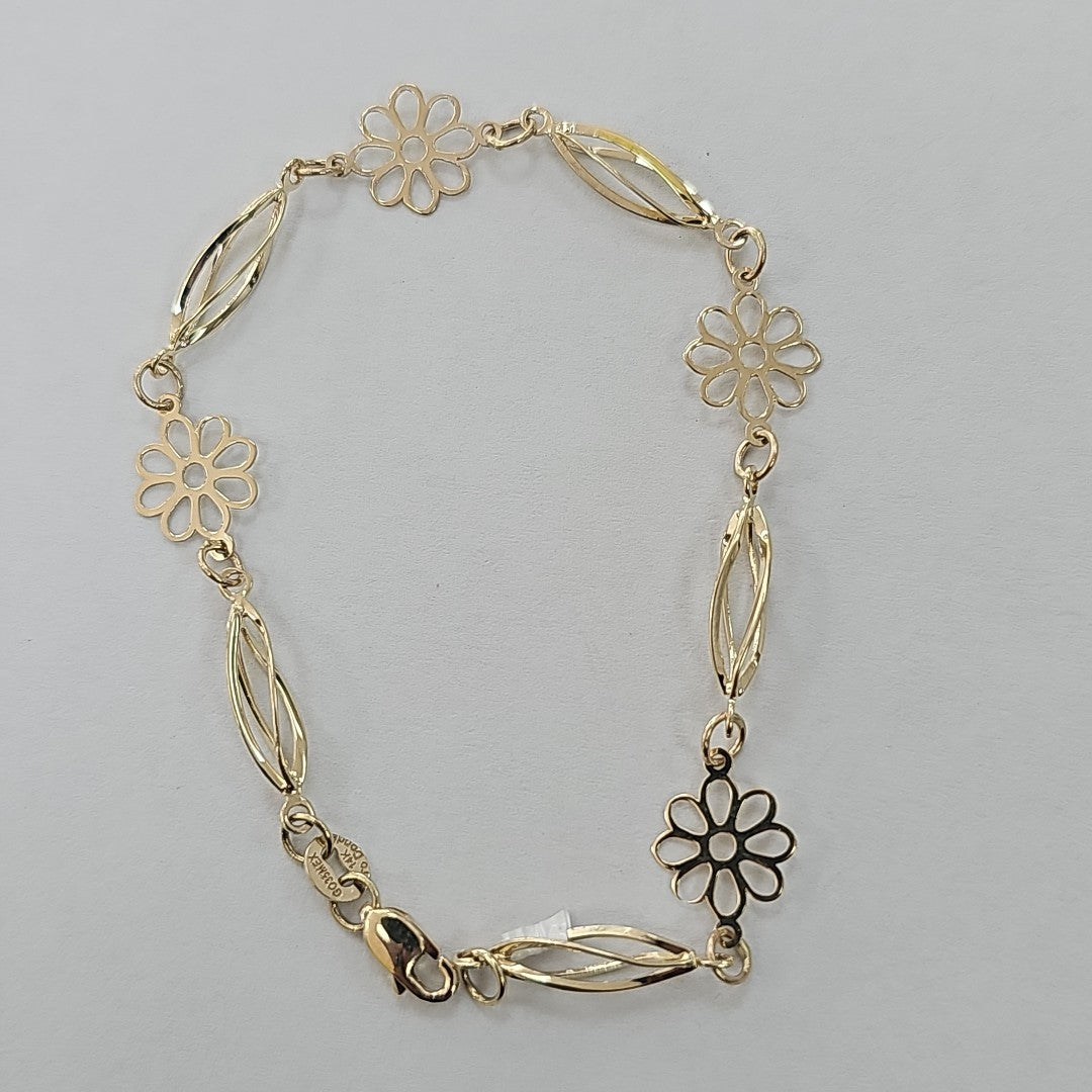 PULSERA ESPECIAL CON FLORES 14K 18 CM 2.6 GR (NUEVO)