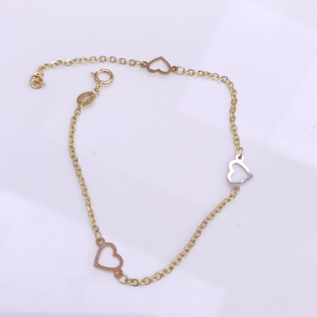 PULSERA ESPECIAL CON CORAZONES 14K 18 CM 1.3 GR (NUEVO)