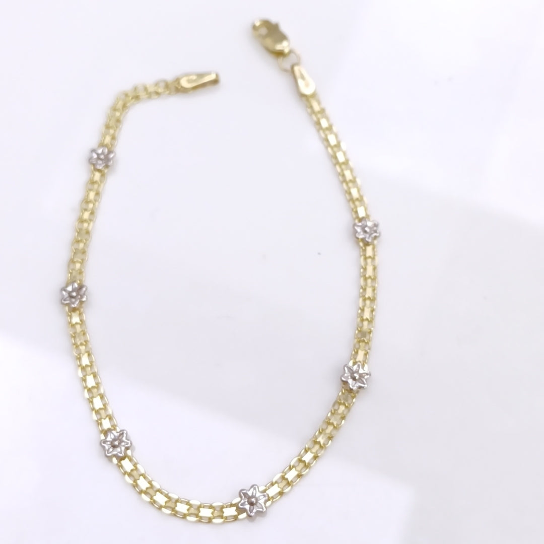 PULSERA ESPECIAL C FLORES 14K 18 CM 2.9 GR (NUEVO)
