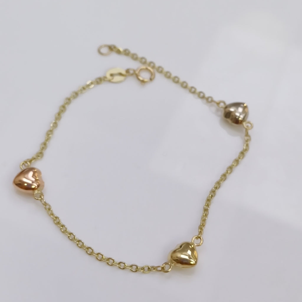 PULSERA ESP CON CORAZONES COMBINADOS 14K 18 CM 1.6 GR (NUEVO)