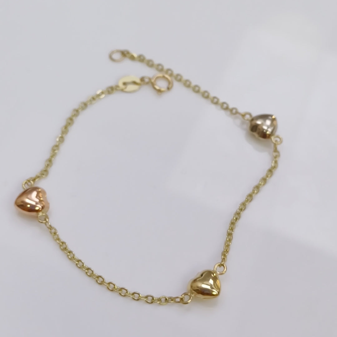 PULSERA ESP CON CORAZONES COMBINADOS 14K 18 CM 1.6 GR (NUEVO)